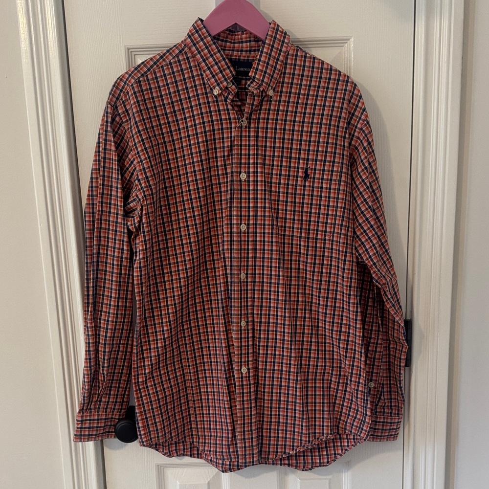 Men's Ralph Lauren Checkered Shirt - Orange and Blue